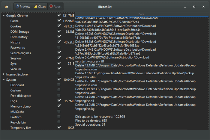Image of BleachBit in action