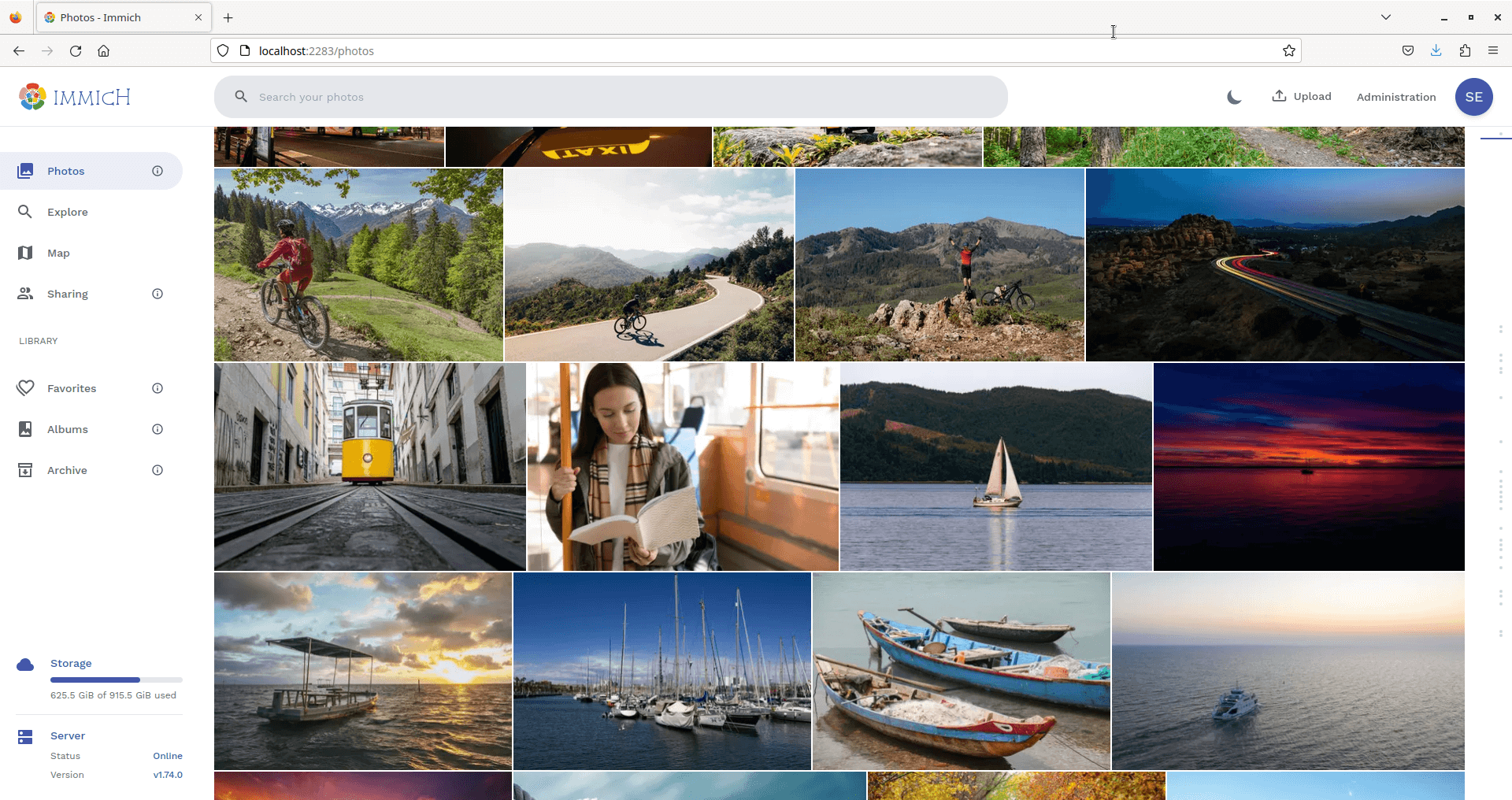 Gallery of images in Immich